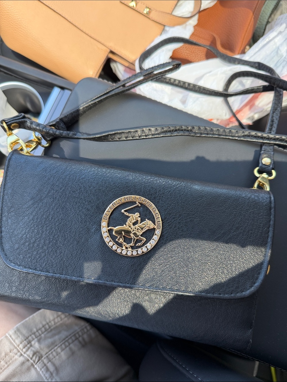 Beverly Hills Polo Club Black Crossbody with Gold Medallion